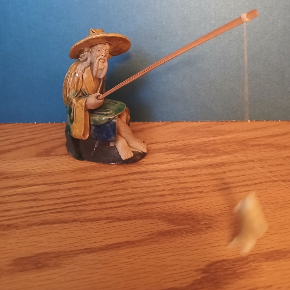 Vintage Asian Mudmen Fisherman Glazed Figure